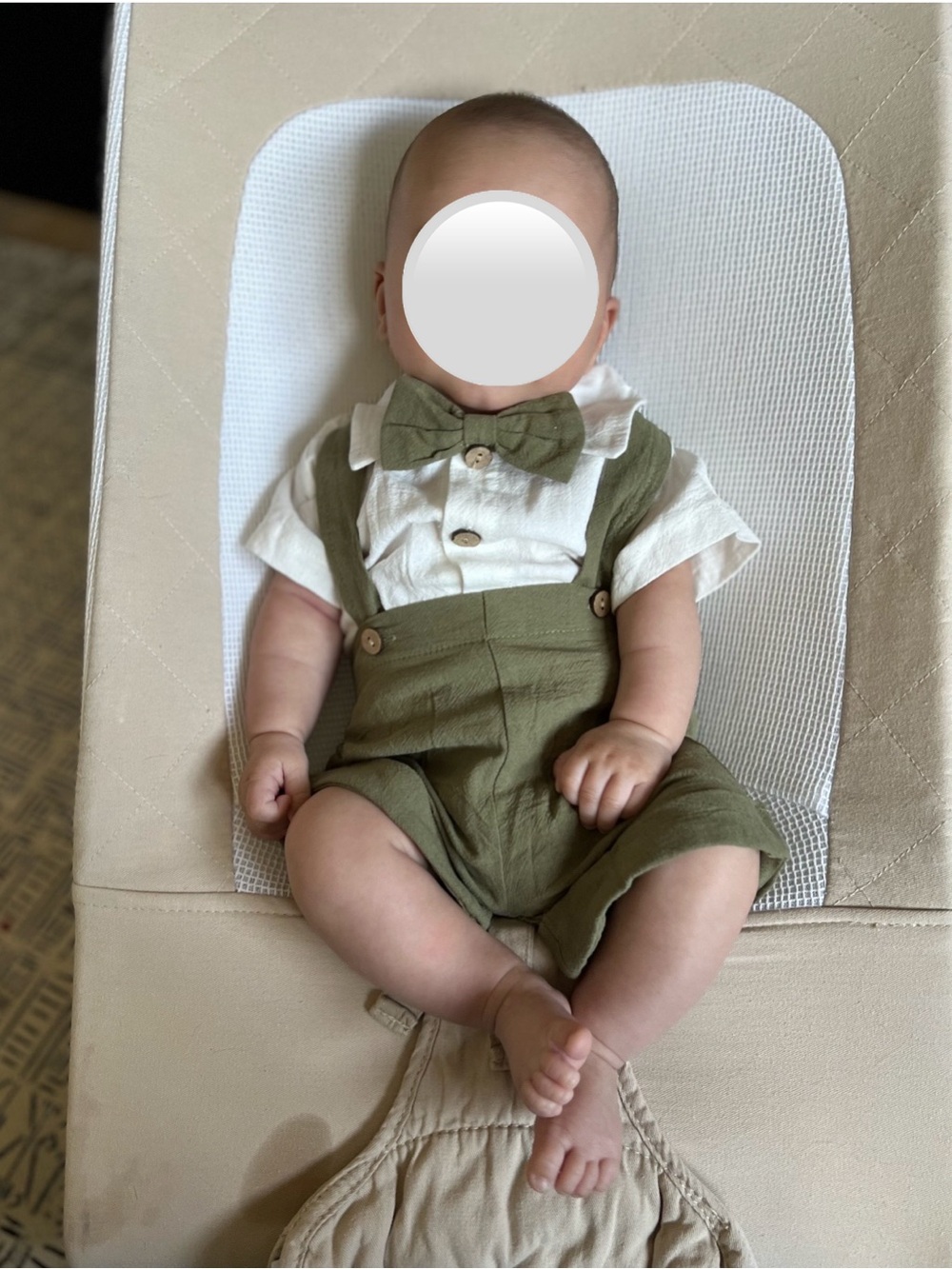 Baby Olive Bow Tie Bodysuit and Overalls Set